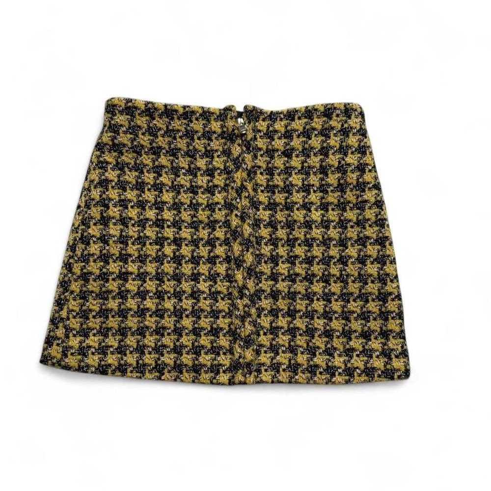Zara Yellow Plaid Tweed Mini Skirt Clueless Preppy Frayed Faux Wrap